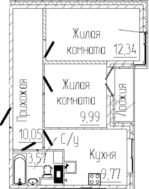 2-комнатная квартира 46.91 м², 5/6 эт., ЖК «SERTOLOVO PARK»